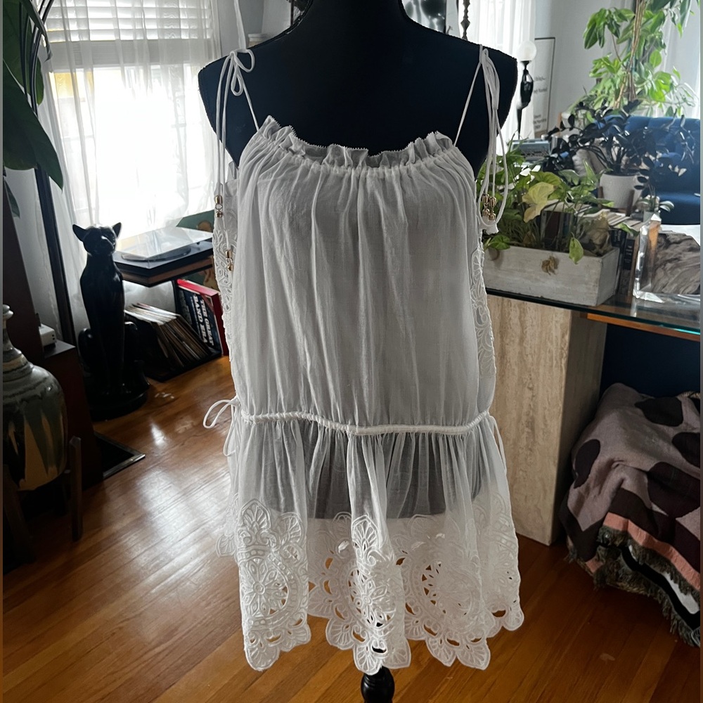 Zimmermann White Cotton Eyelet Tie-Strap Tunic